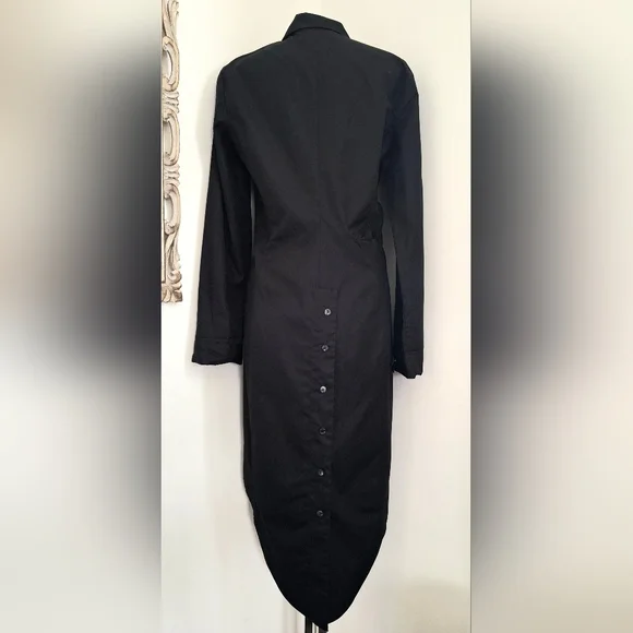 Matthildur Womens Black Pima Cotton Long Sleeve Button Down High Low Blouse Sz 2 - Picture 8 of 12